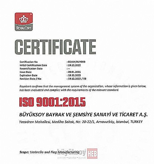  | Our Quality Certificates | HEB Parasol, Gazebo, Flag