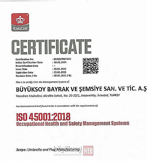  | Our Quality Certificates | HEB Parasol, Gazebo, Flag
